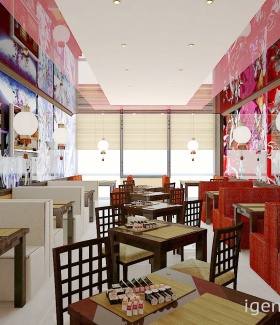 кафе/бар/ресторан в Японском стиле с диваном автор интерьера Алексей Мурзин  (Челябинск)