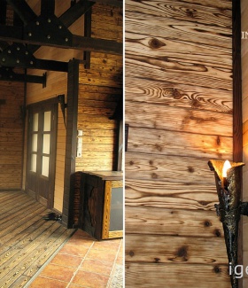 деревянный дом в Стиле Кантри с настенными светильниками автор интерьера Олег Минаков (Минск)