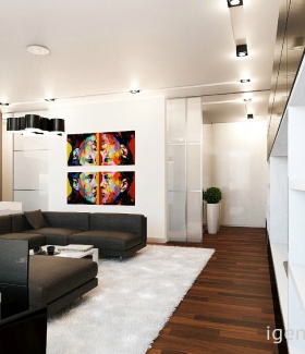 Интерьер квартиры в Современном стиле автор Екатерина Сариогло (Кишинев) В интерьере использован потолочный светильник