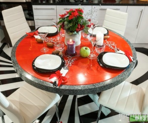 Обеденный стол Барабан с красной кожей