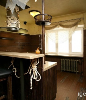 потолочный светильник в интерьере кухни в Морском стиле автор Анна Исупова