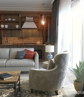 подвесная лампа, кресла в интерьере дома/коттеджа с ремонтом в Классическом стиле дизайнер RobertBoxia RobertBoxiaAM ()