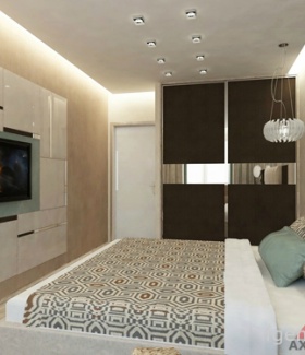 телевизоры, потолочный светильник в интерьере спальни с ремонтом в Современном стиле дизайнер Арина Яниева (Кишинев)
