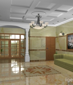 Интерьер прихожей, коридора, холла, лестницы в Классическом стиле автор Денис Панкратьев (Москва) В интерьере использован люстра, диваны