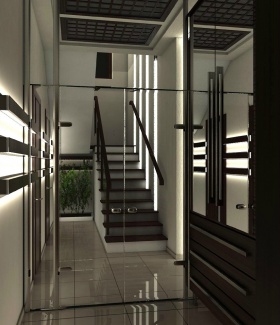 Интерьер прихожей, коридора, холла, лестницы в Современном стиле автор Елена Сапко (Москва) В интерьере использован настенный светильник