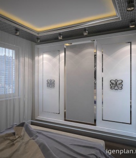 потолочный светильник в интерьере спальни в стиле ар-деко автор Павел Алексеев