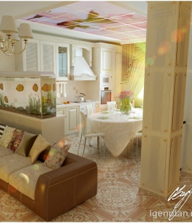 люстра, диваны в интерьере кухни с ремонтом в Современном стиле дизайнер Сергей Васильев (Сарапул)